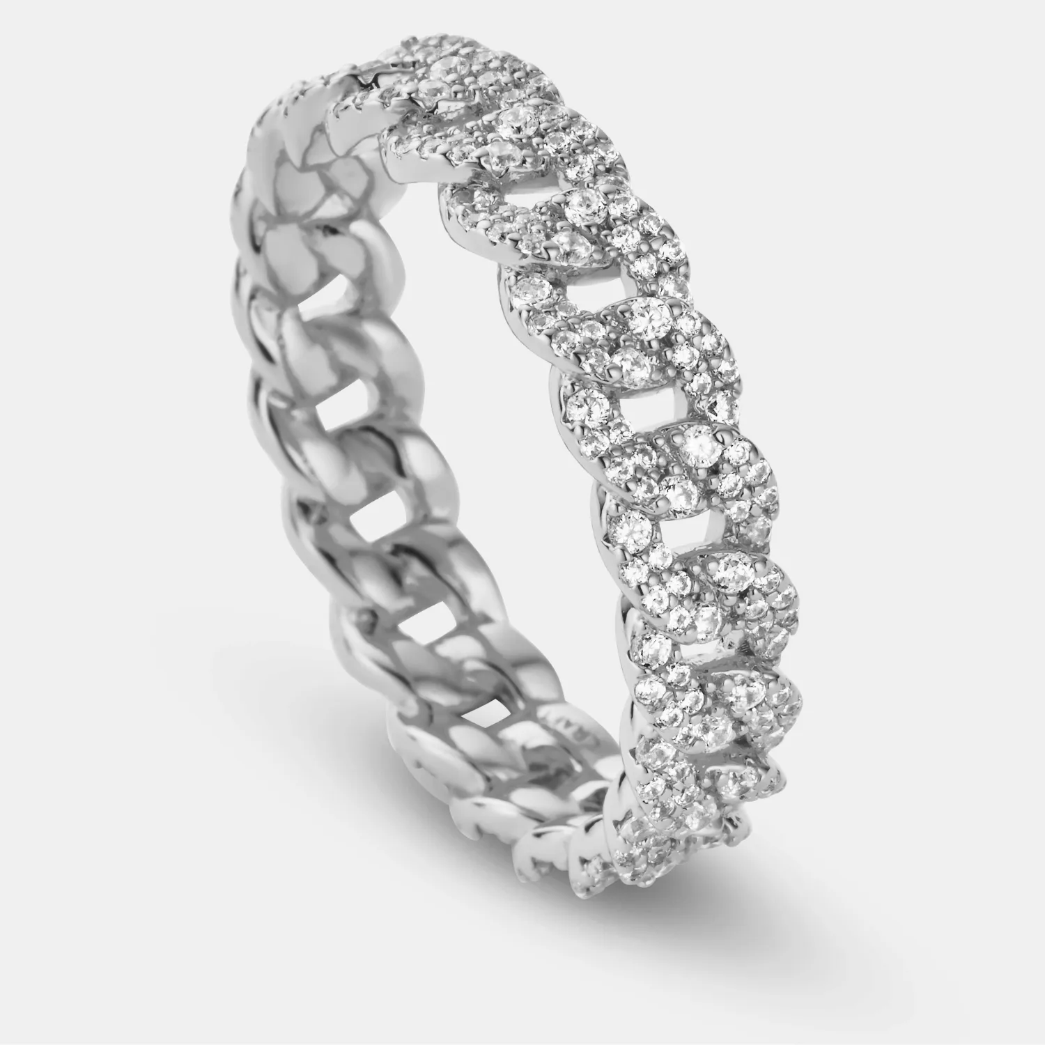 Iced Cuban Band Ring (Silver) 6mm sold by Craftd London product image thumbnail 4