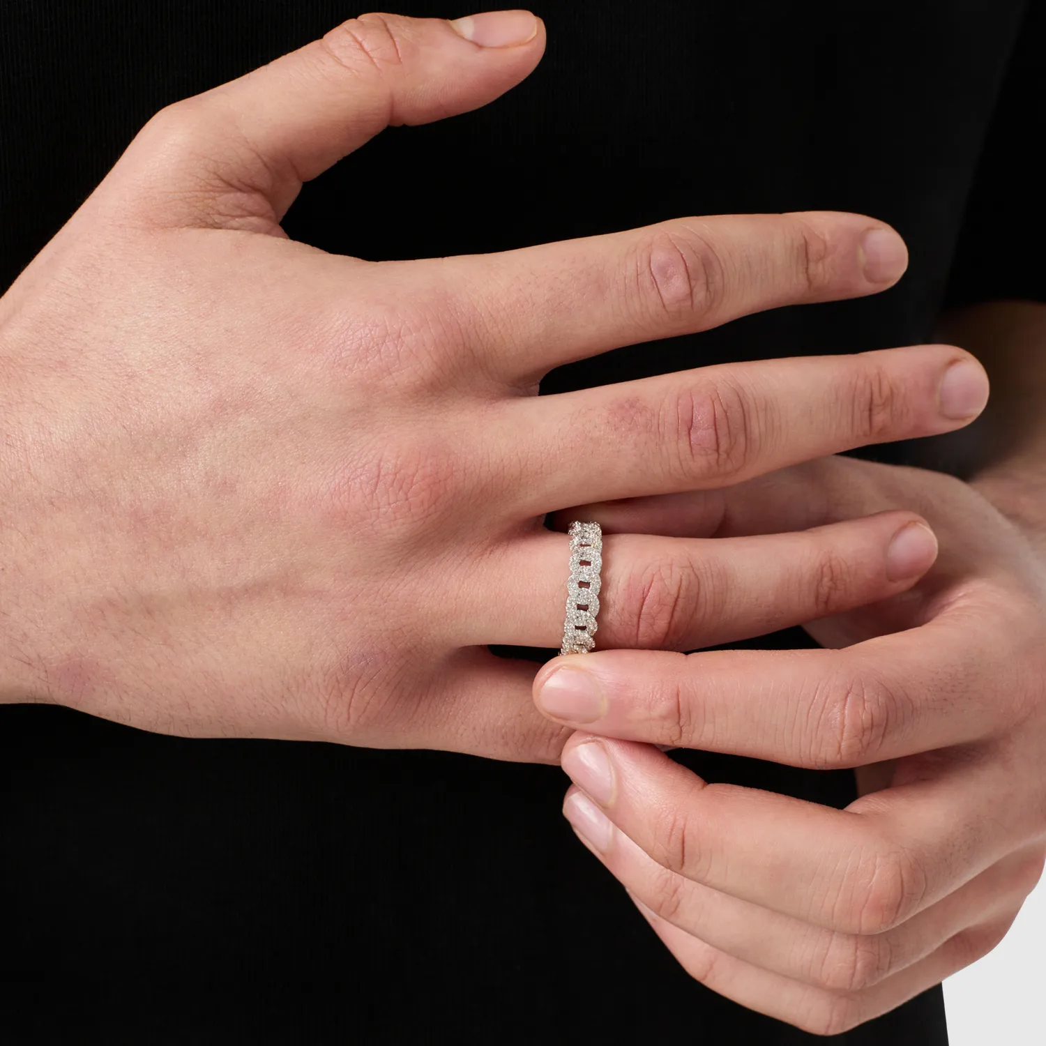 Iced Cuban Band Ring (Silver) 6mm sold by Craftd London product image thumbnail 3