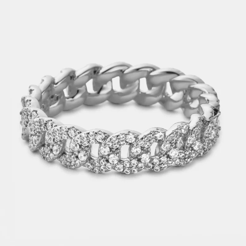 Iced Cuban Band Ring (Silver) 6mm made by Craftd London