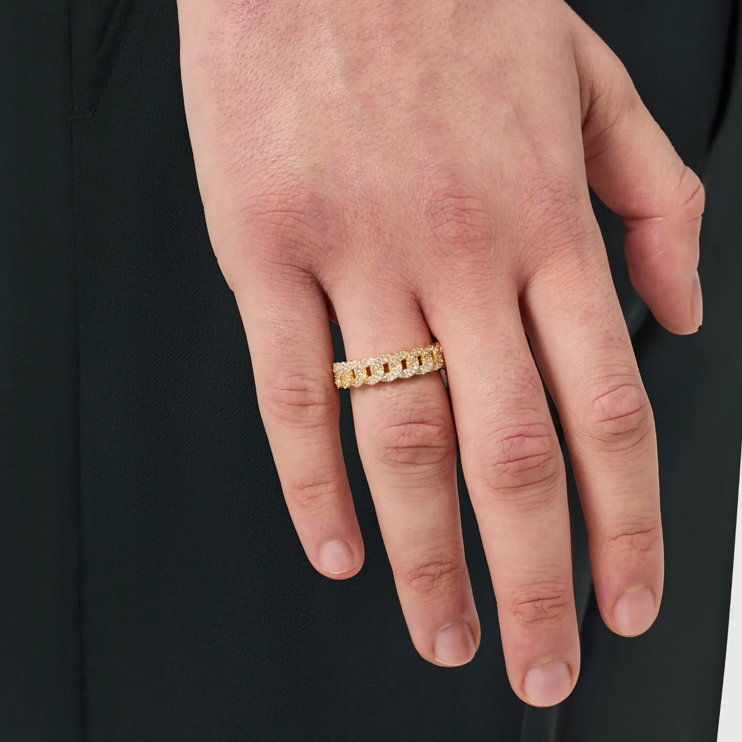 Iced Cuban Band Ring (Gold) 6mm sold by Craftd London product image thumbnail 2