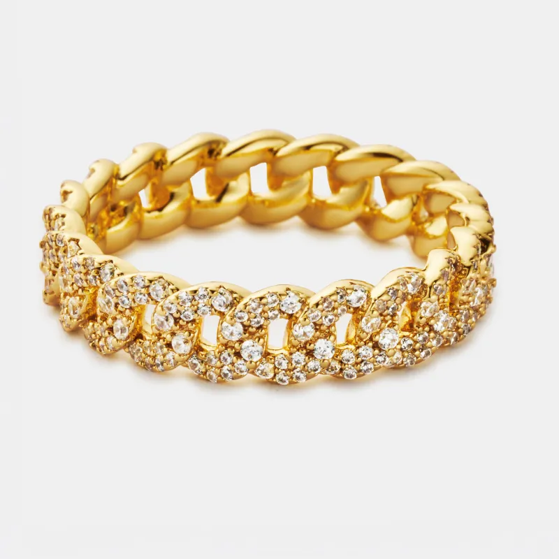 Iced Cuban Band Ring (Gold) 6mm made by Craftd London