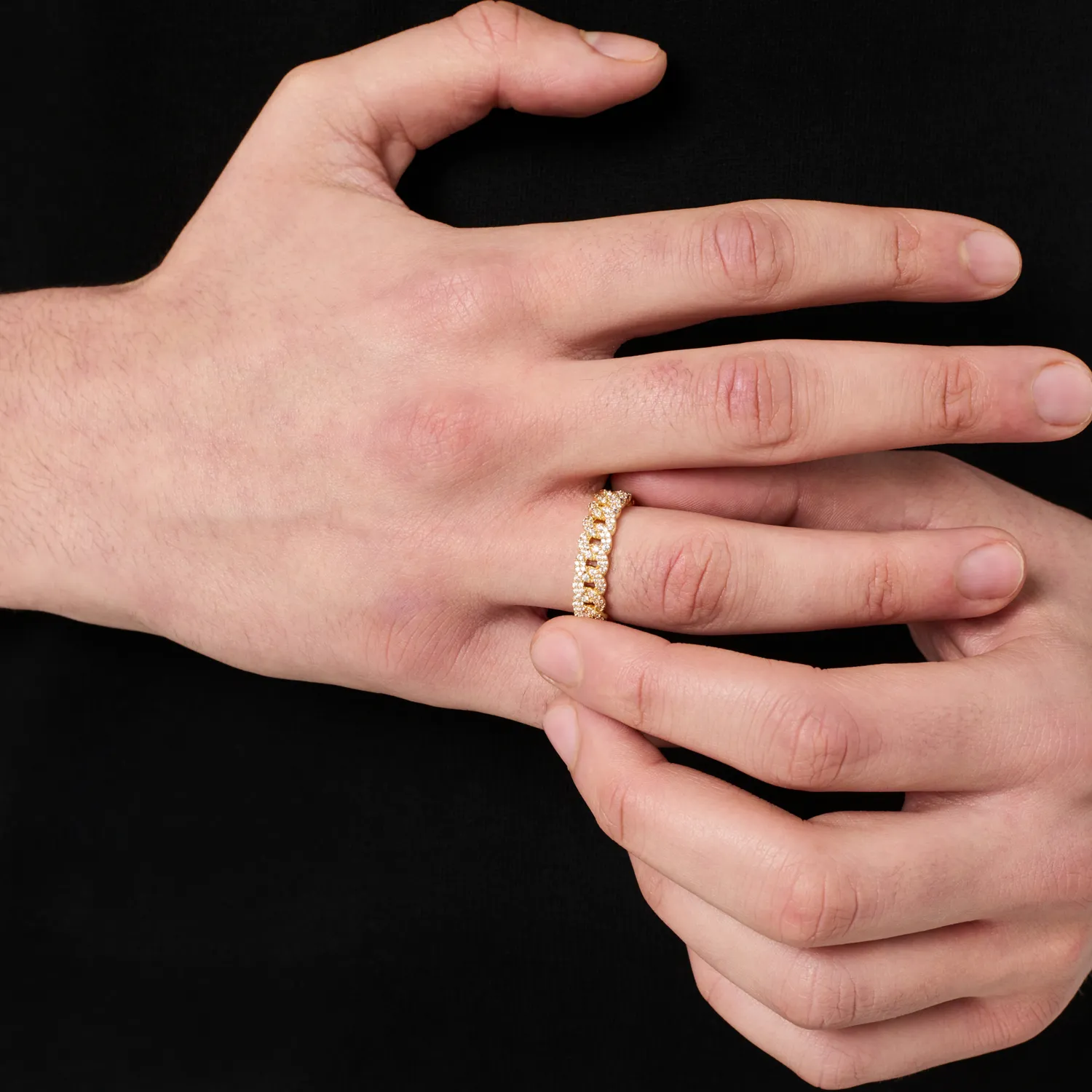 Iced Cuban Band Ring (Gold) 6mm sold by Craftd London product image thumbnail 3