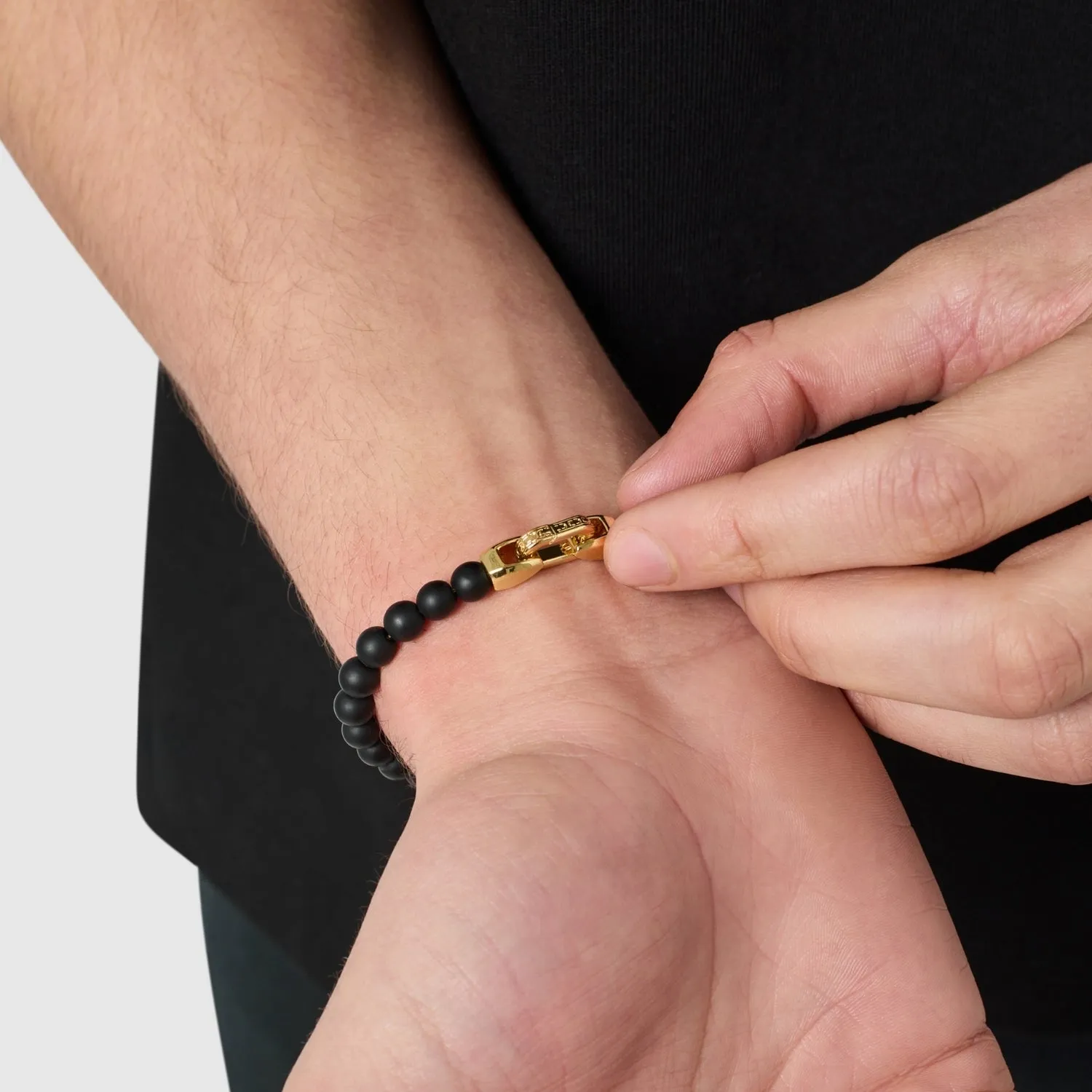 Onyx Bead Lock Bracelet (Gold) sold by Craftd London product image thumbnail 5