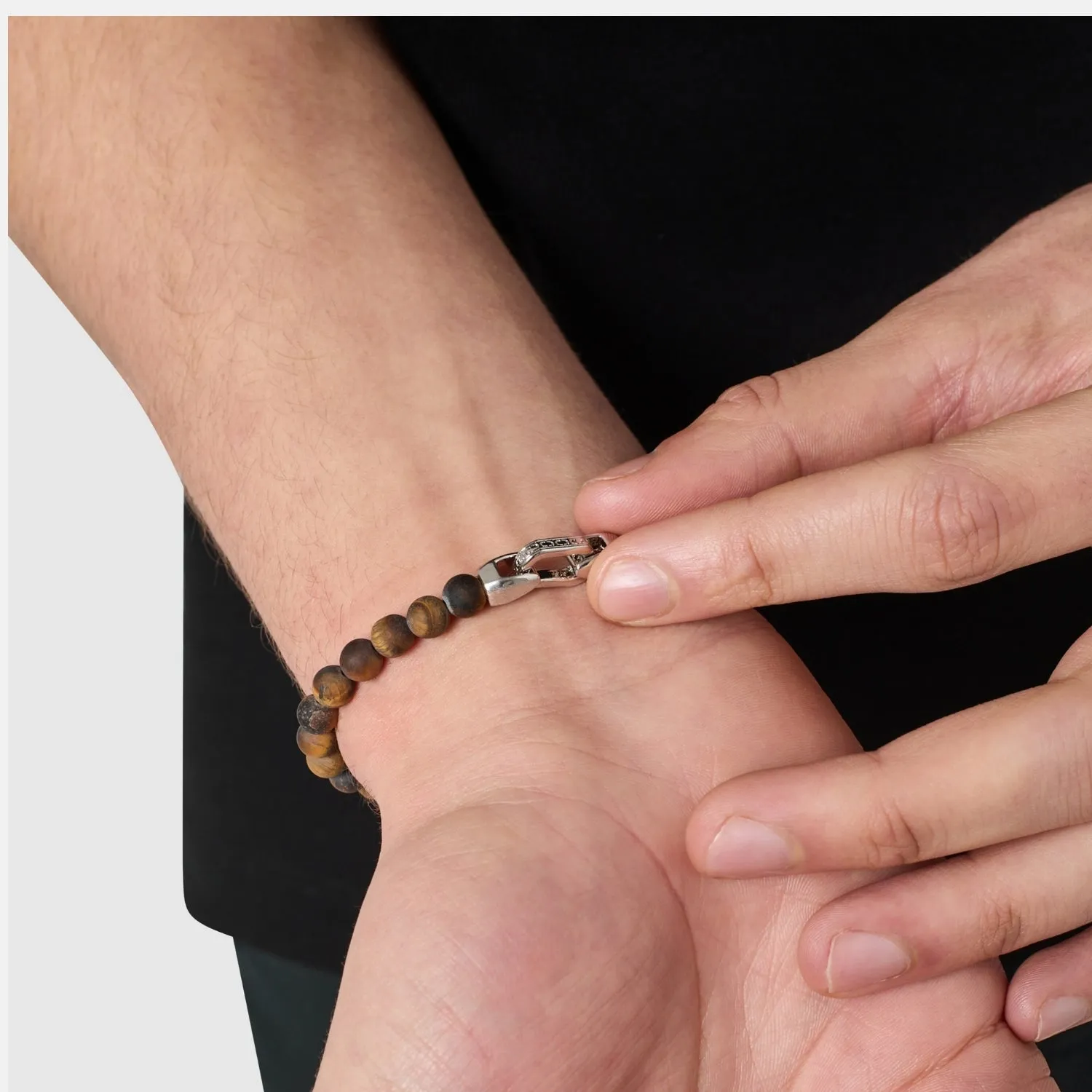 Tiger's Eye Lock Bracelet (Silver) sold by Craftd London product image thumbnail 5
