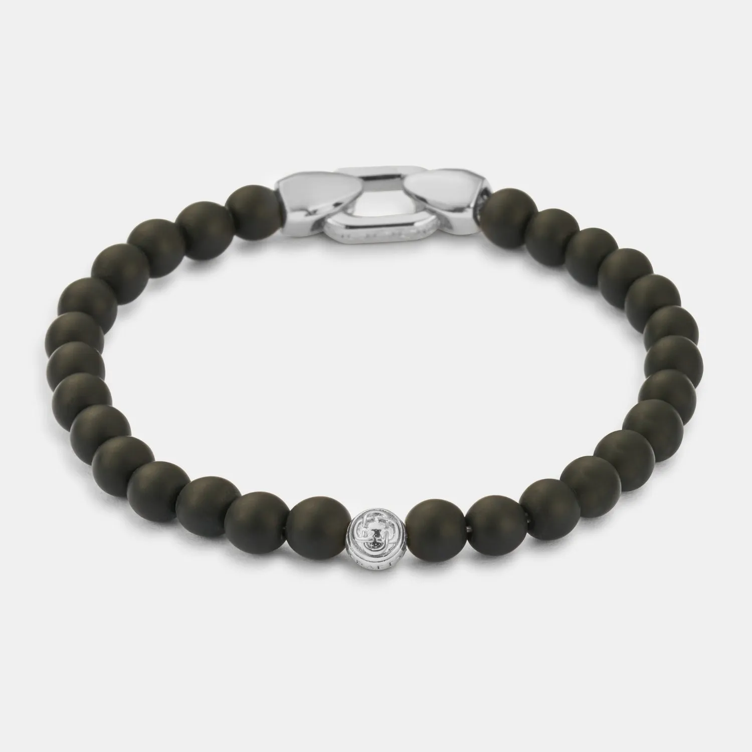 Onyx Bead Lock Bracelet (Silver) sold by Craftd London