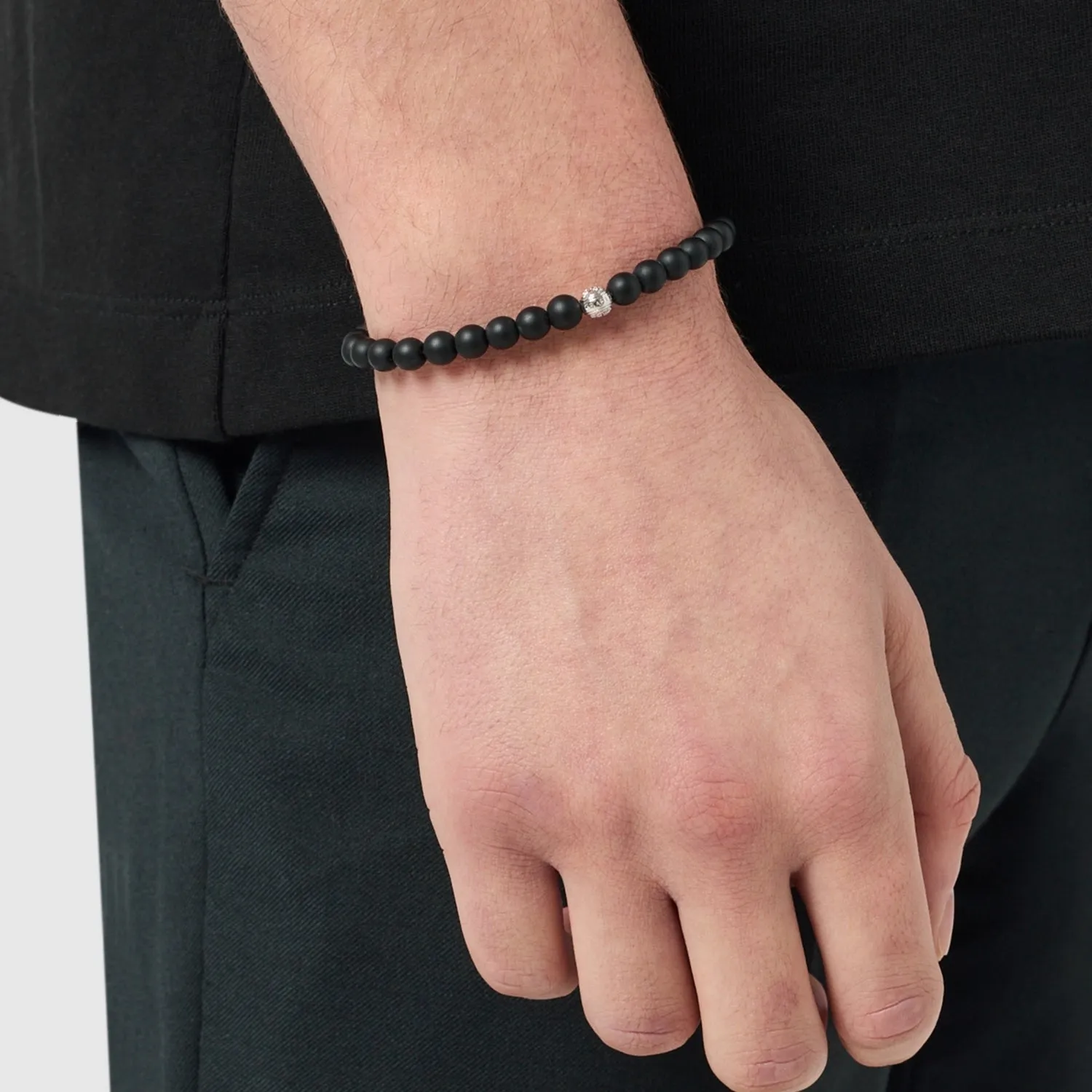 Onyx Bead Lock Bracelet (Silver) sold by Craftd London product image thumbnail 2