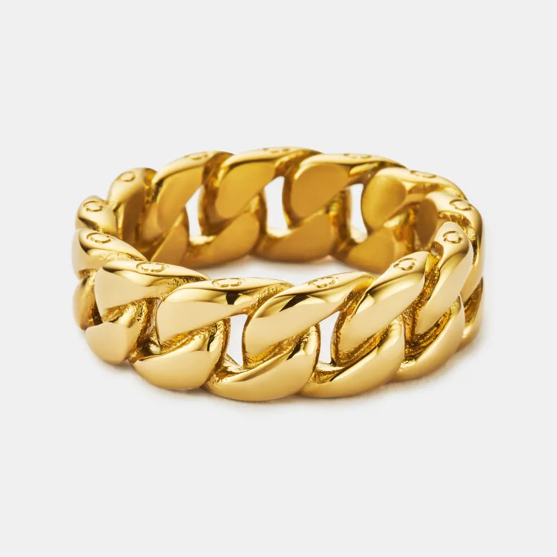 Cuban Band Ring (Gold) 8mm made by Craftd London
