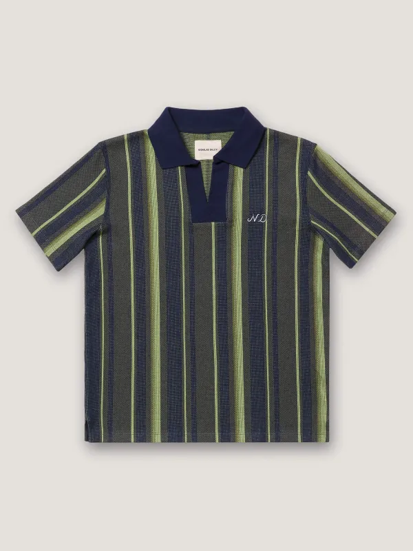 RUGBY STRIPED POLO - NAVY / MINT sold by Nicholas Daley