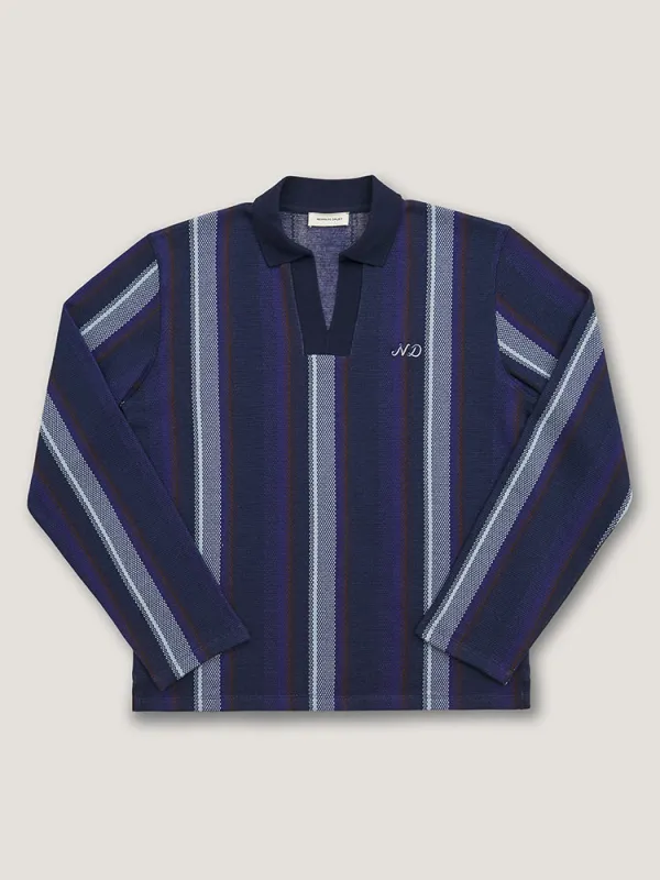 L/S STRIPED POLO  - NAVY / CHOCOLATE sold by Nicholas Daley
