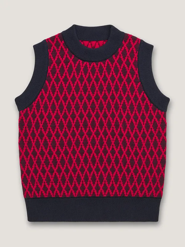 CREW NECK VEST  - NAVY / BURGUNDY sold by Nicholas Daley