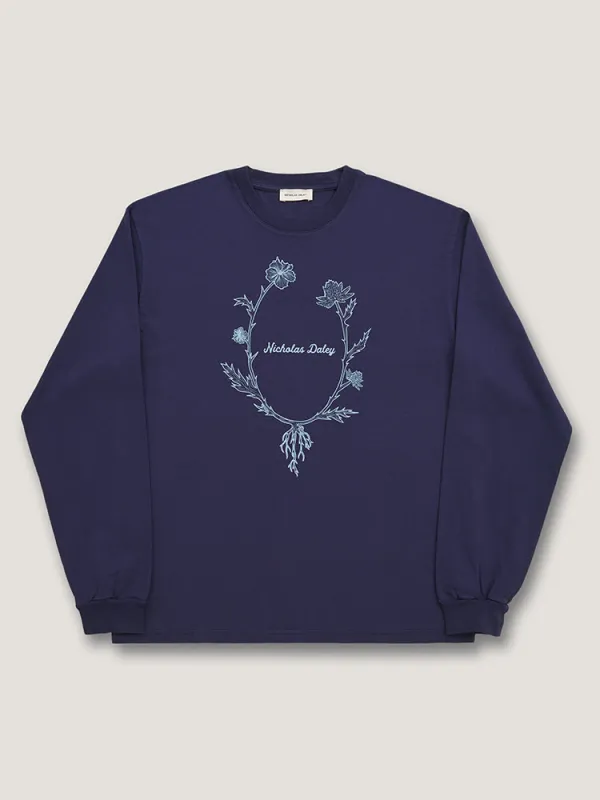 L/S WREATH T-SHIRT  - NAVY sold by Nicholas Daley