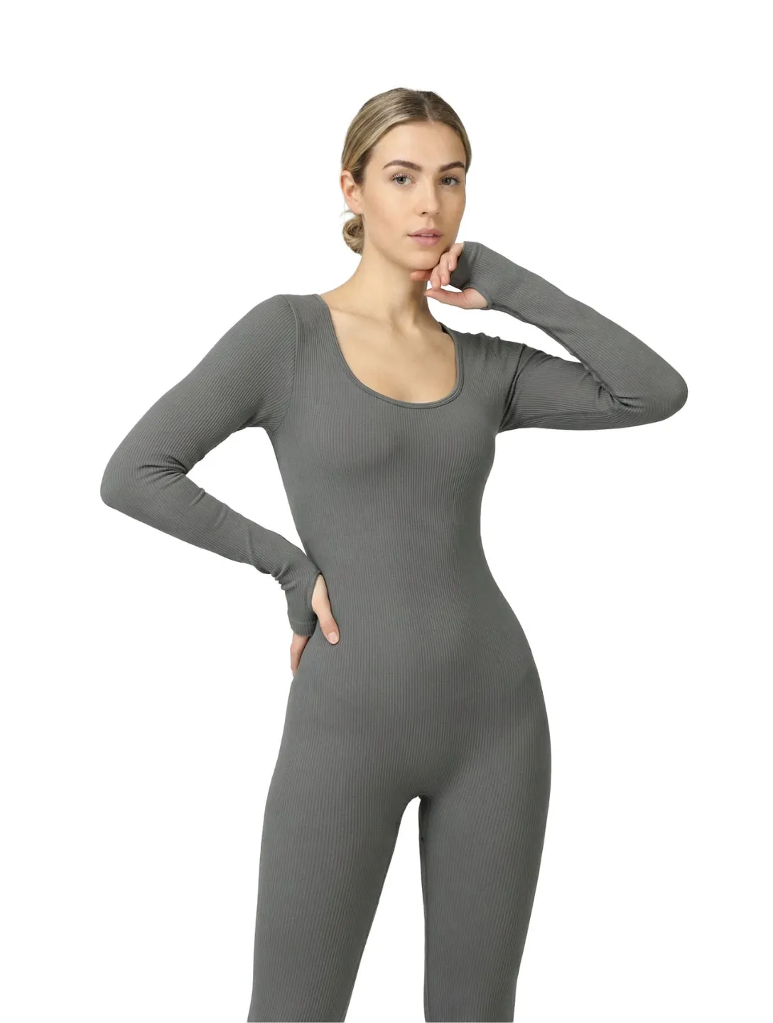 Ribbed Square Neck Jumpsuit sold by HeyShape