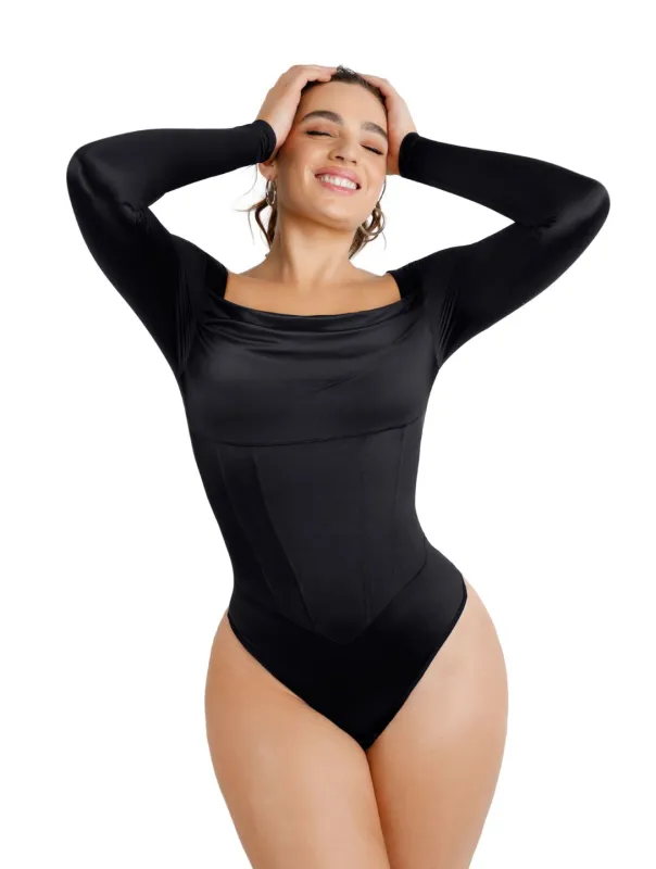 Waterfall Neckline Satin Bodysuit made by HeyShape