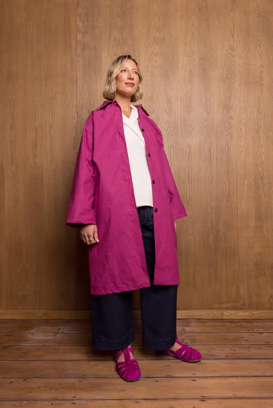 Aika Jacket Long in Pink Oilskin sold by Emiko Studios