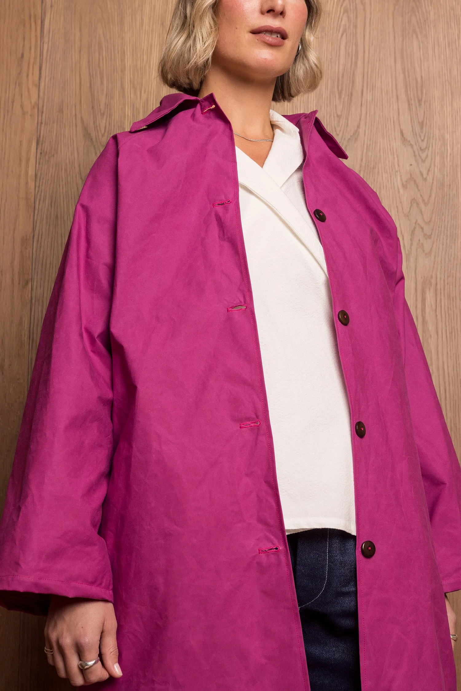 Aika Jacket Long in Pink Oilskin sold by Emiko Studios product image thumbnail 3