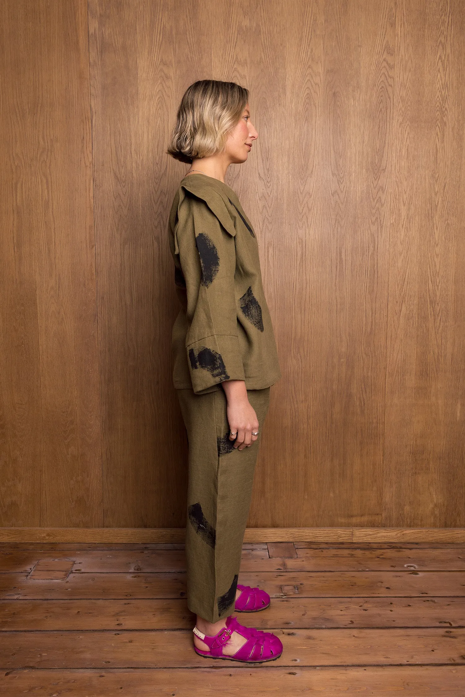 Painted Sana Pants in Khaki Linen sold by Emiko Studios product image thumbnail 3