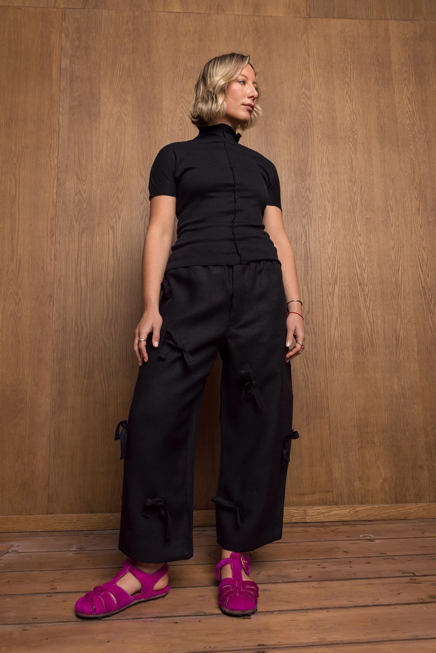 Bow Sana Pants in Black Linen sold by Emiko Studios product image thumbnail 3