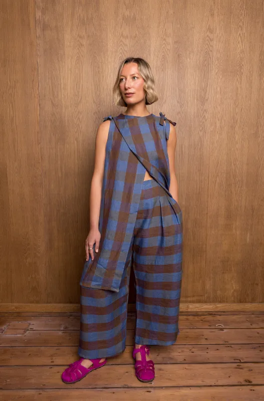 Purītsu Pants in Blue Check sold by Emiko Studios