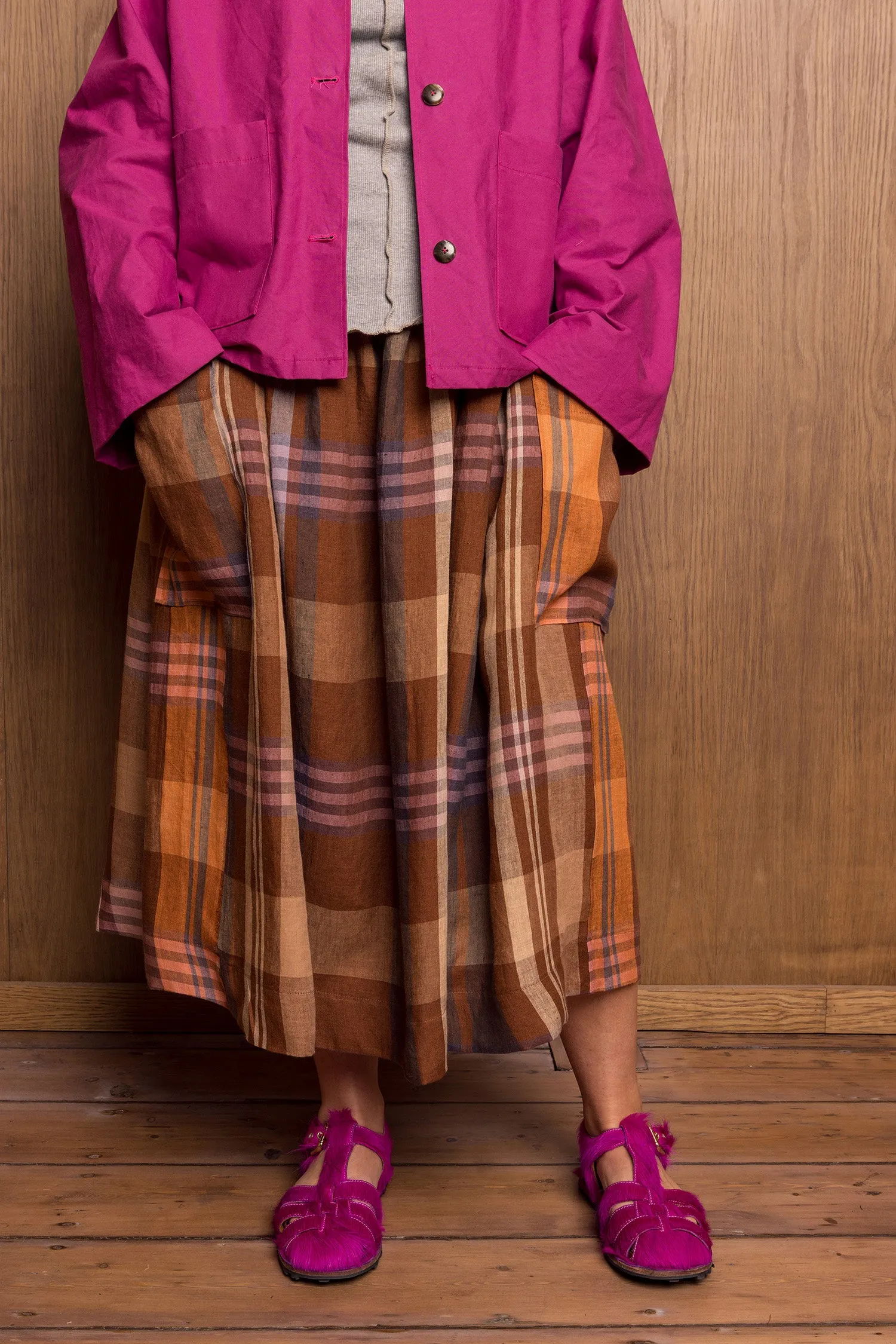 Yūtiriti Skirt in Brown Check sold by Emiko Studios product image thumbnail 2
