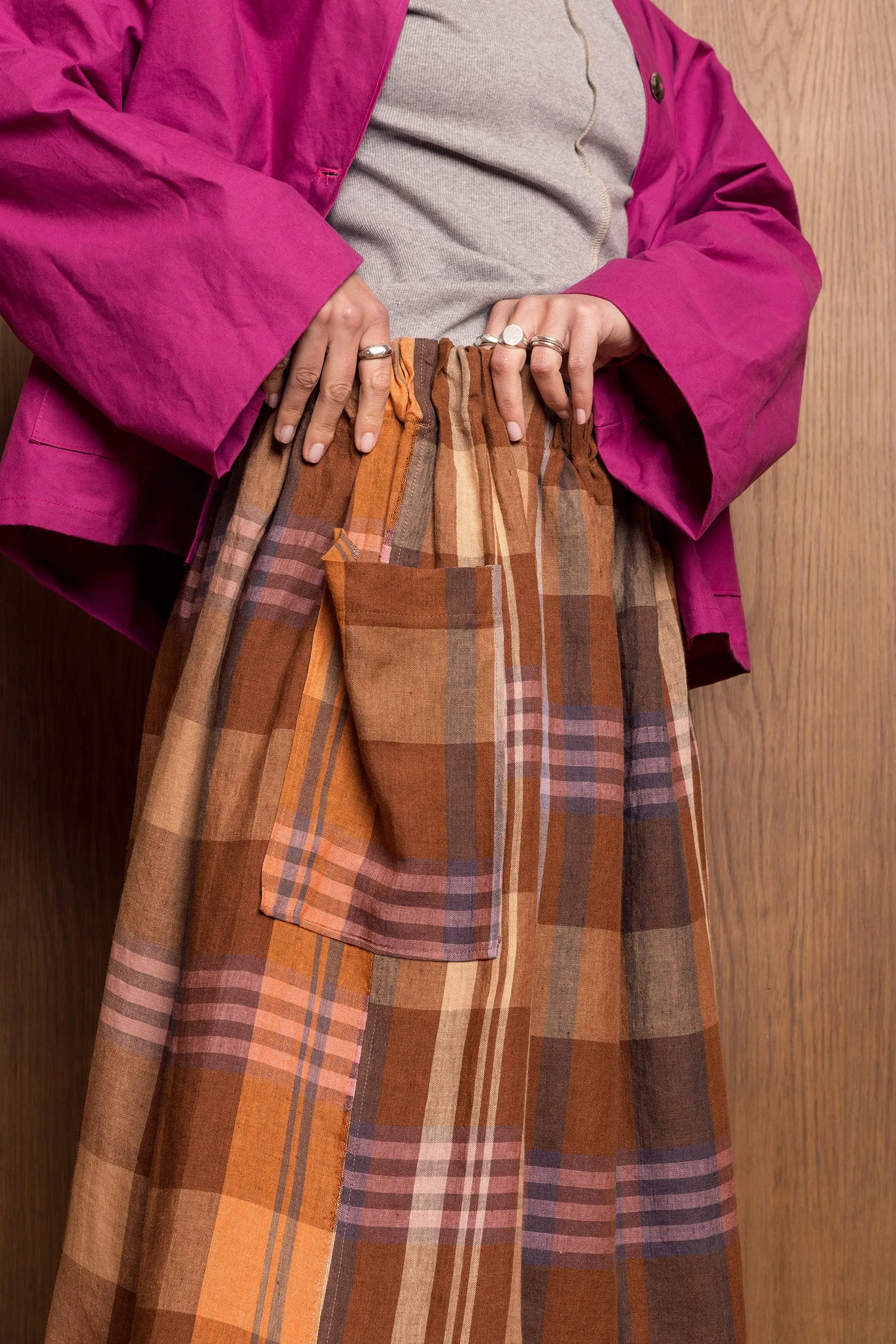 Yūtiriti Skirt in Brown Check sold by Emiko Studios product image thumbnail 3
