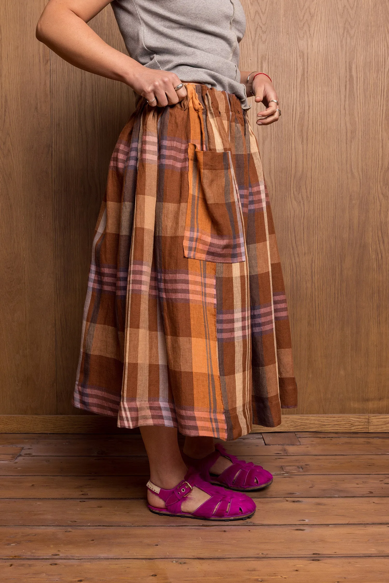 Yūtiriti Skirt in Brown Check sold by Emiko Studios product image thumbnail 4