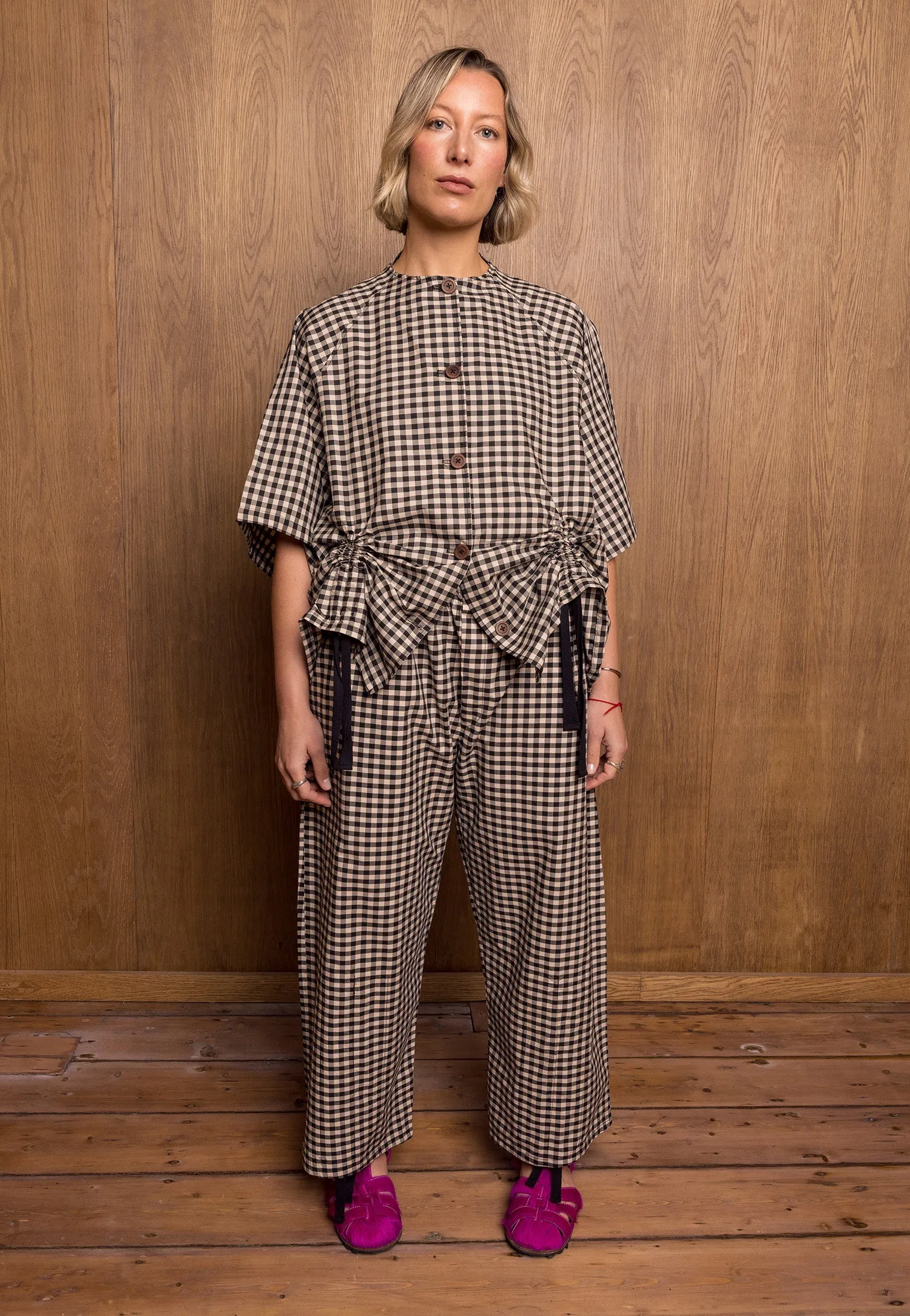 Kinchaku Shirt in Gingham sold by Emiko Studios