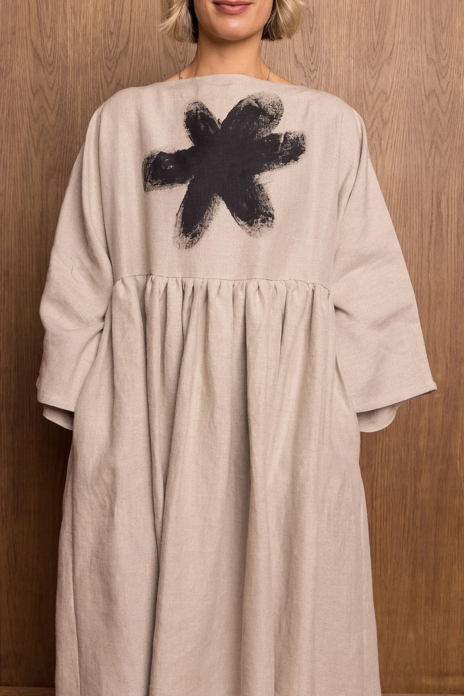 Painted Kozo Dress in Stone Linen sold by Emiko Studios product image thumbnail 5