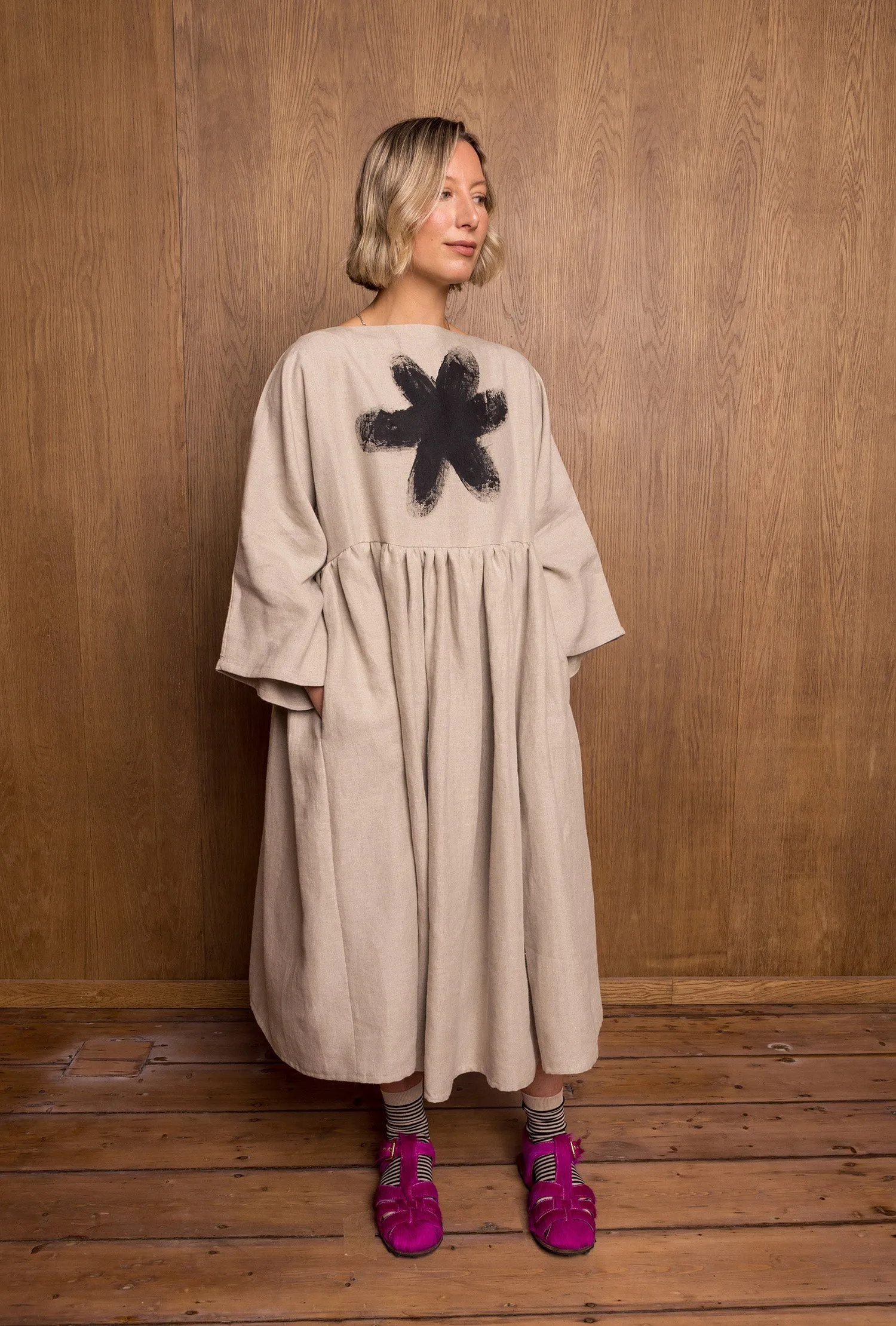 Painted Kozo Dress in Stone Linen sold by Emiko Studios product image thumbnail 2