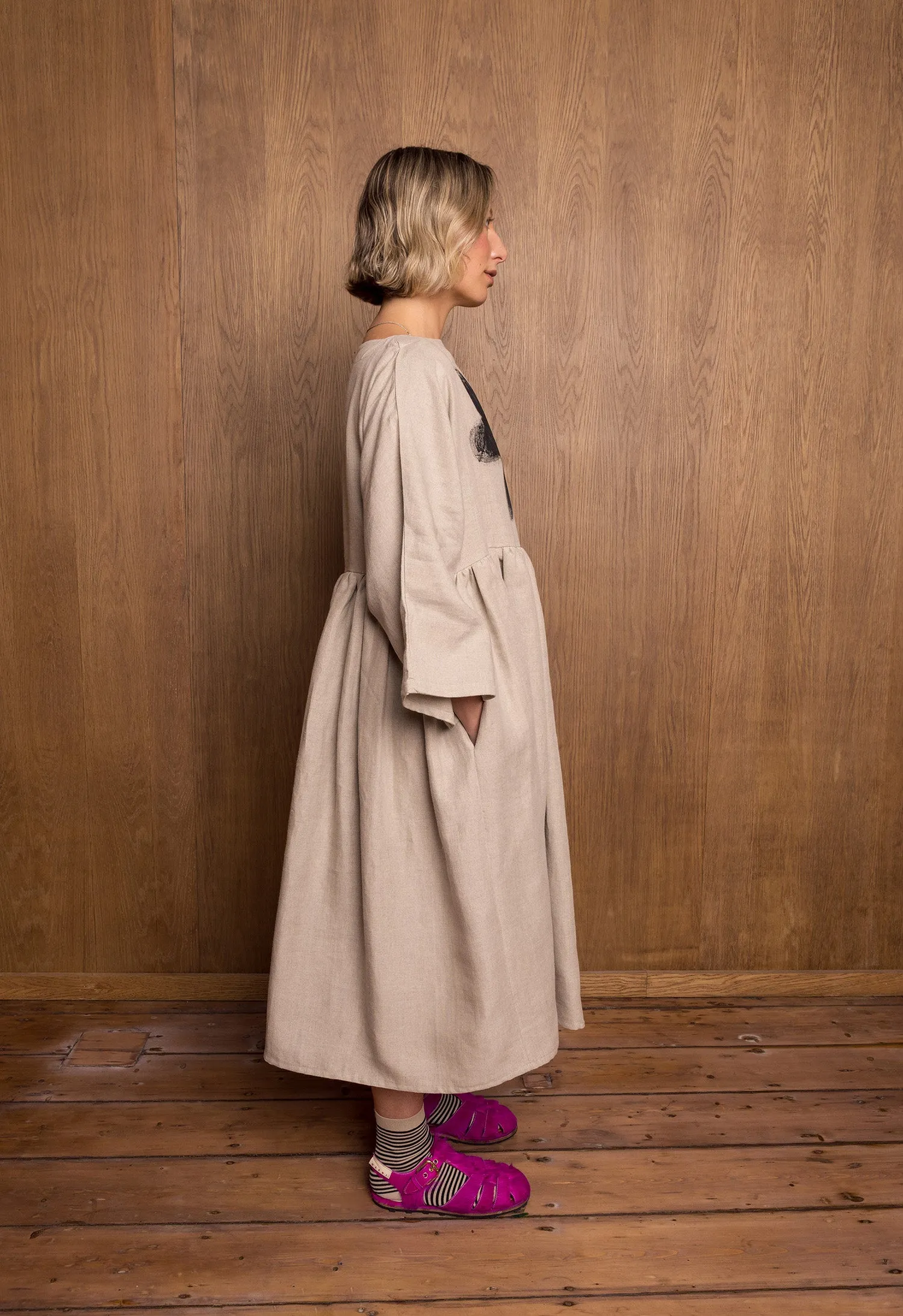 Painted Kozo Dress in Stone Linen sold by Emiko Studios product image thumbnail 3