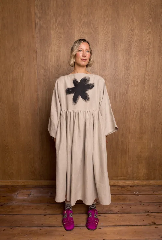 Painted Kozo Dress in Stone Linen sold by Emiko Studios