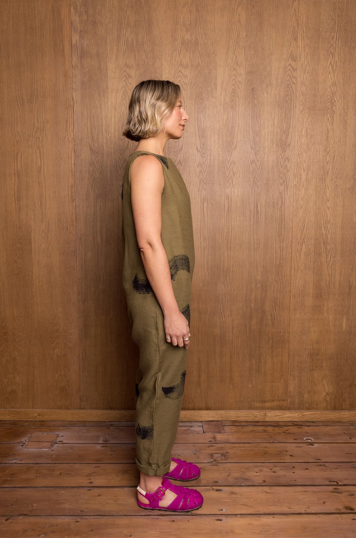 Painted Manami Jumpsuit in Khaki Linen sold by Emiko Studios product image thumbnail 3