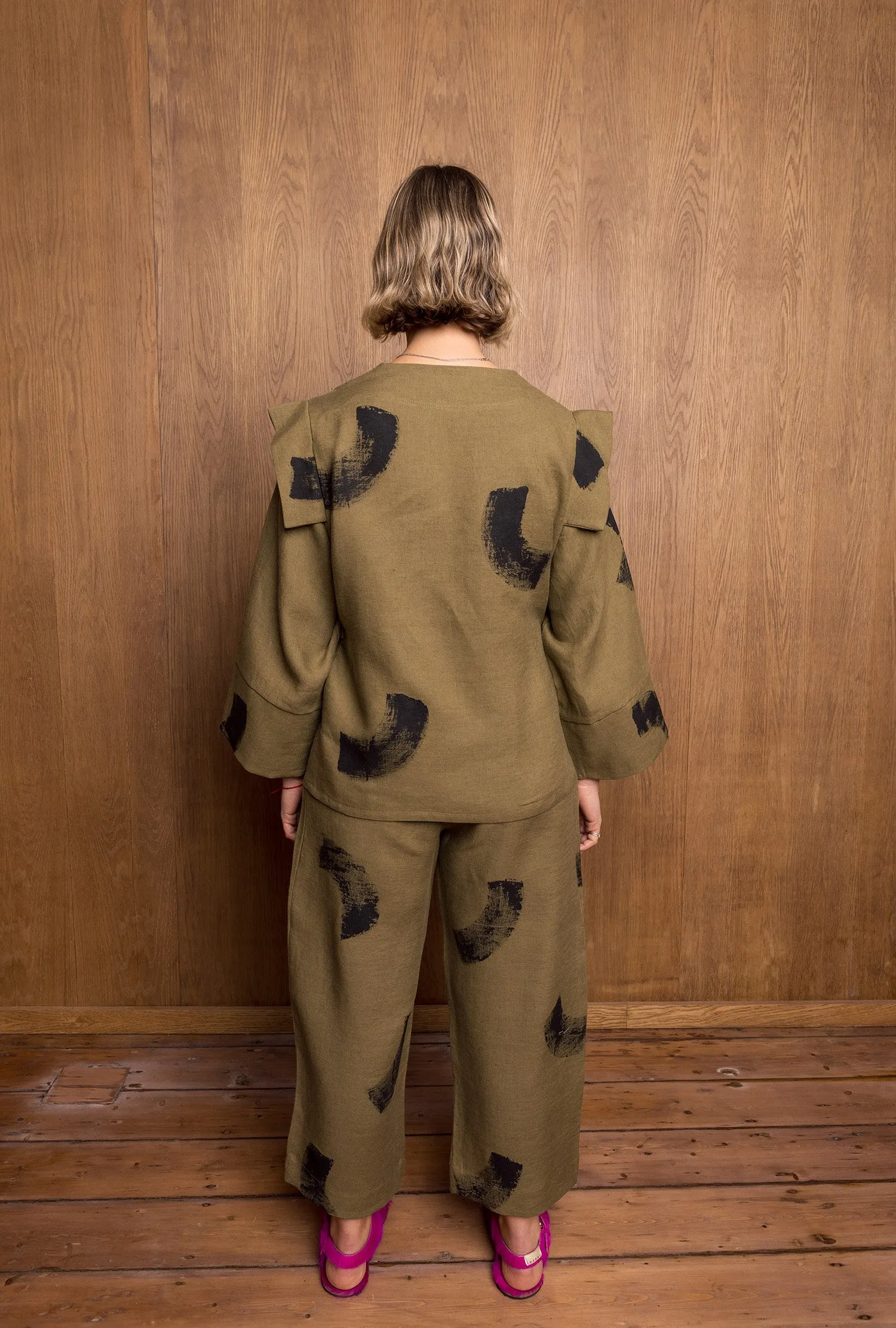 Painted Nori Shirt in Khaki sold by Emiko Studios product image thumbnail 4