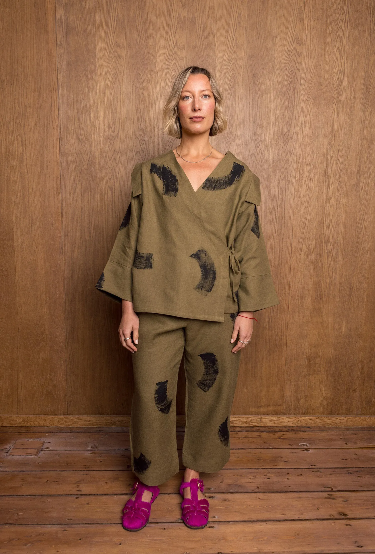 Painted Nori Shirt in Khaki sold by Emiko Studios product image thumbnail 2