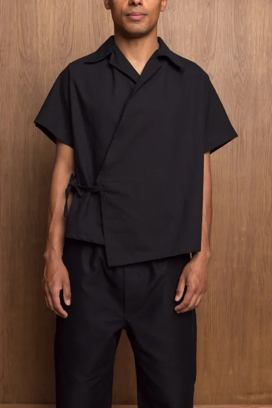 Nori Eri Shirt in Black Seersucker sold by Emiko Studios