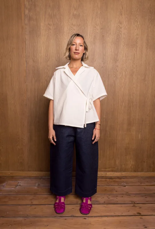 Nori Eri Shirt in off-White Seersucker sold by Emiko Studios