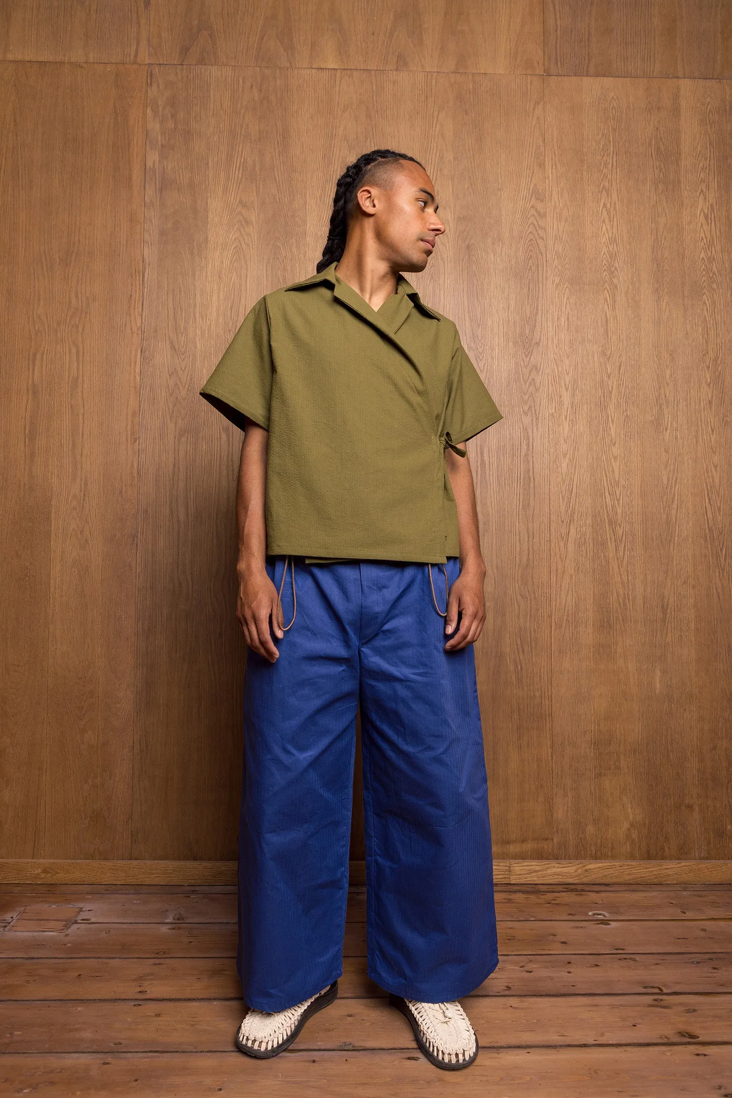 Nori Eri Shirt in Green Seersucker sold by Emiko Studios