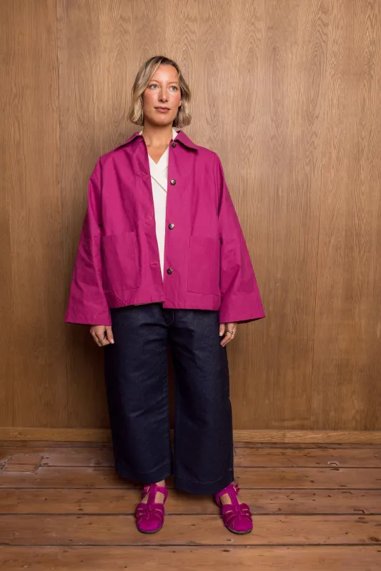 Aika Jacket Short in Pink Oilskin sold by Emiko Studios