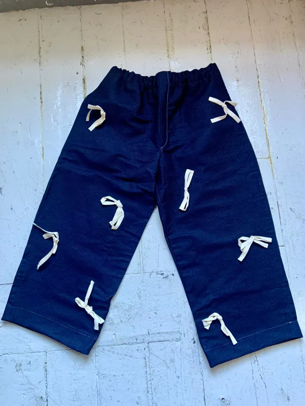 Bow Sana Pants in Indigo Denim Sample (XL-XXL) sold by Emiko Studios