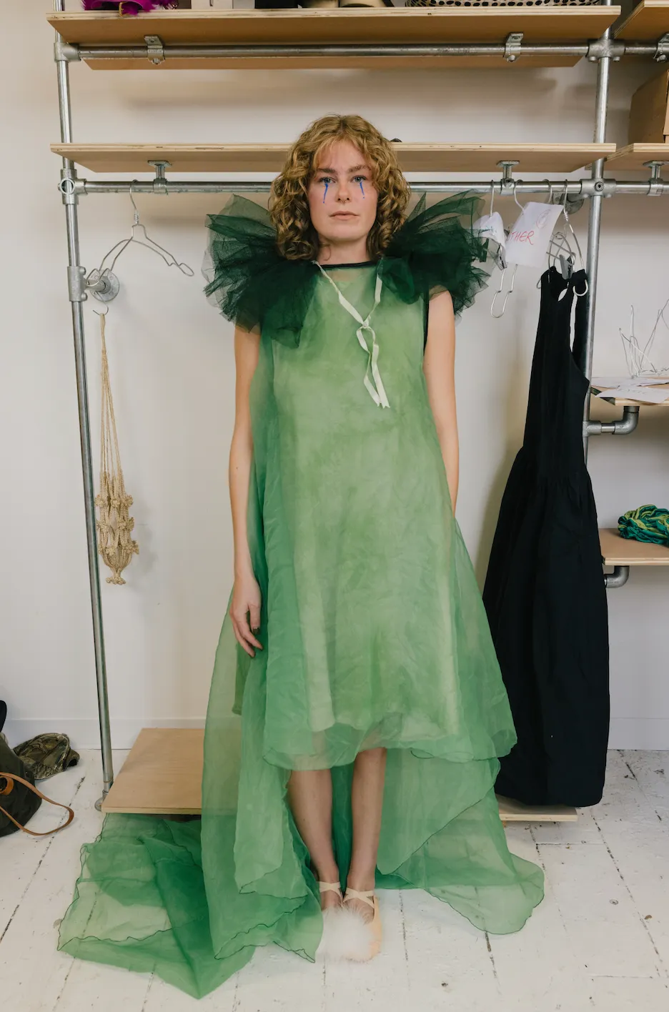 Green Sheer Sleeveless Dress With Slip sold by Emiko Studios product image thumbnail 5