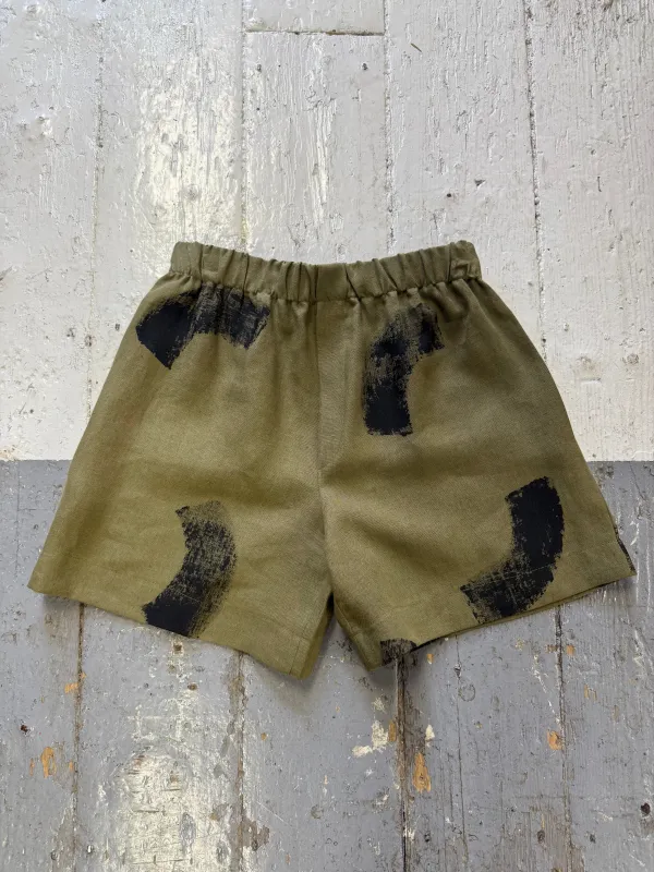 Khaki Linen Hiro Shorts Sample (S-M) sold by Emiko Studios