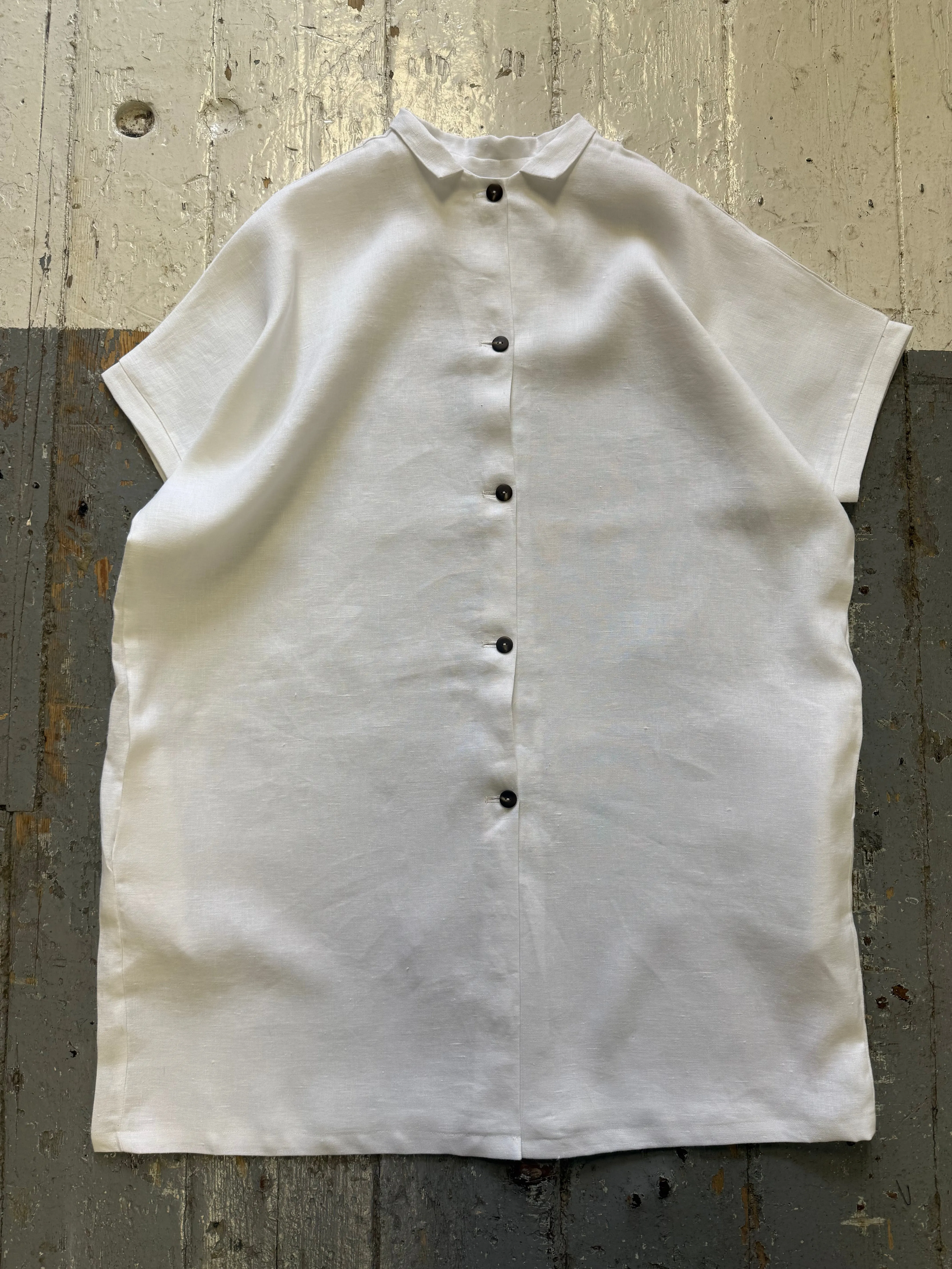 Limited Edition Shirt Dress in White Linen sold by Emiko Studios