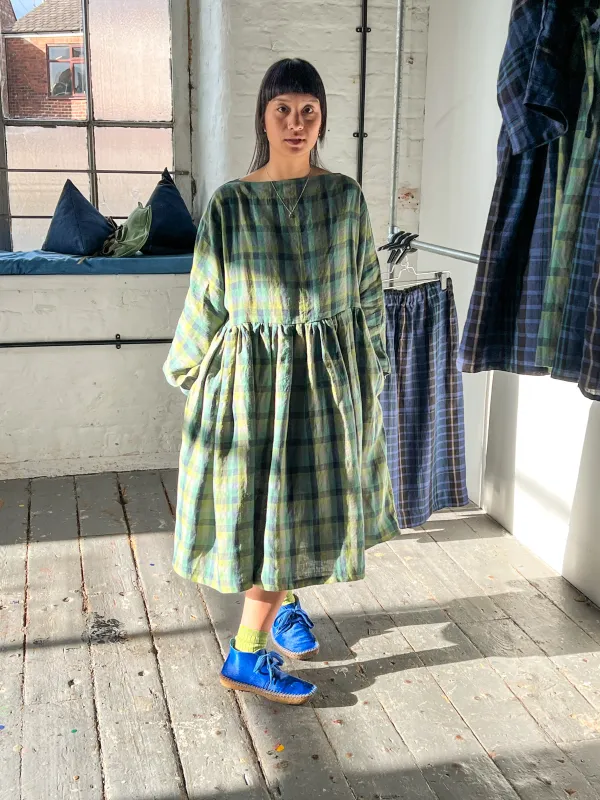 Kozo Dress in Green Squares PRE-ORDER sold by Emiko Studios