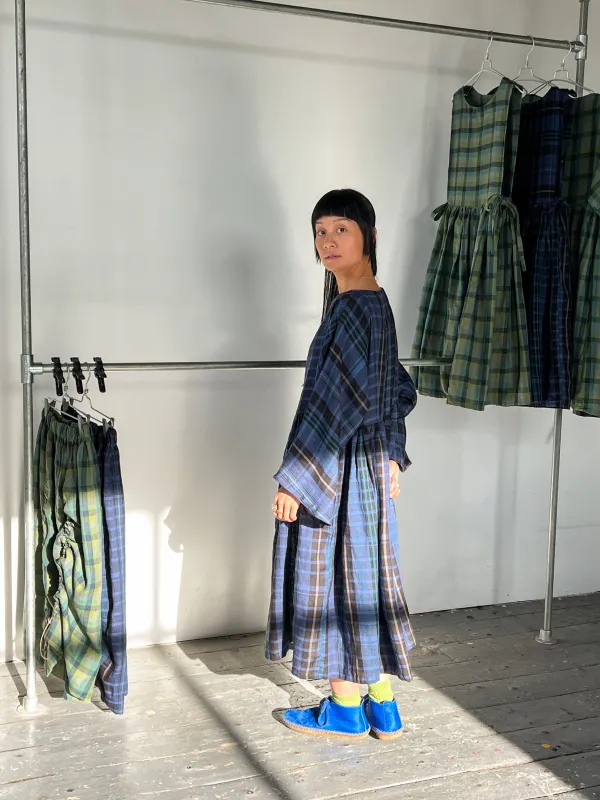 Kozo Dress in Blue Check PRE-ORDER sold by Emiko Studios