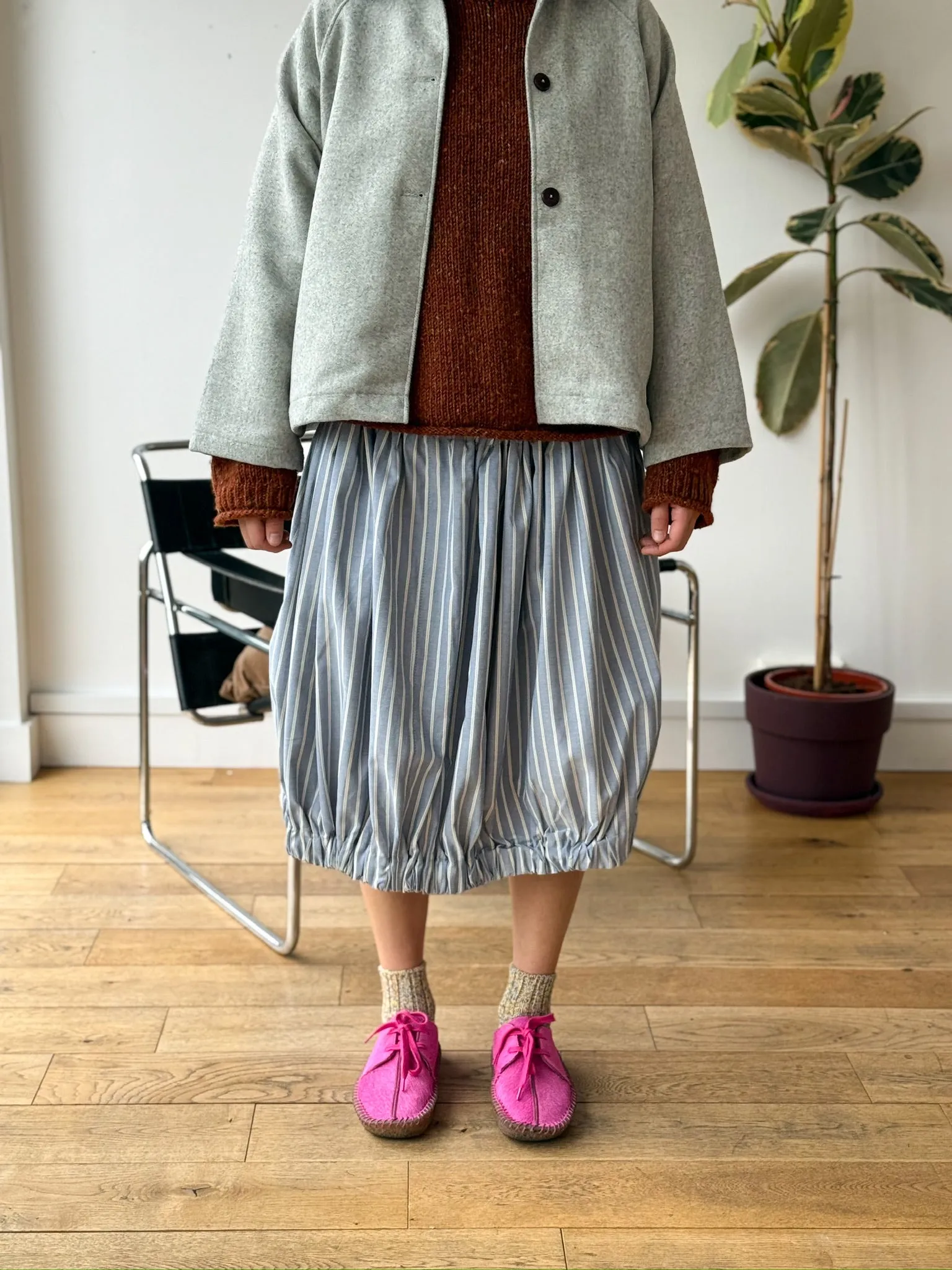 One-Off Blue Stripe Bubble Skirt (XS-M) sold by Emiko Studios