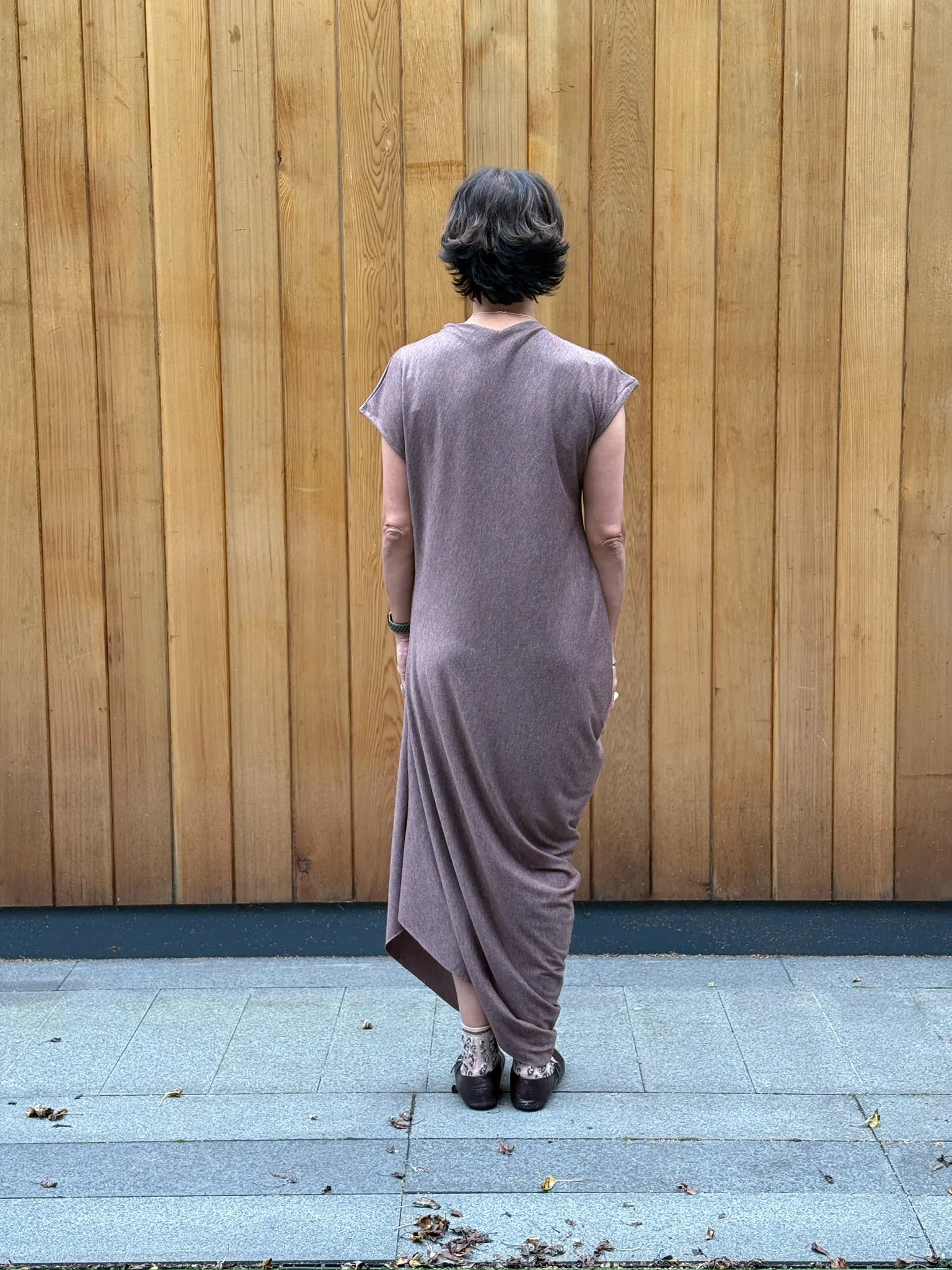 One-off Drape Dress Style 1 in Brown Jersey (XS-M) sold by Emiko Studios product image thumbnail 2