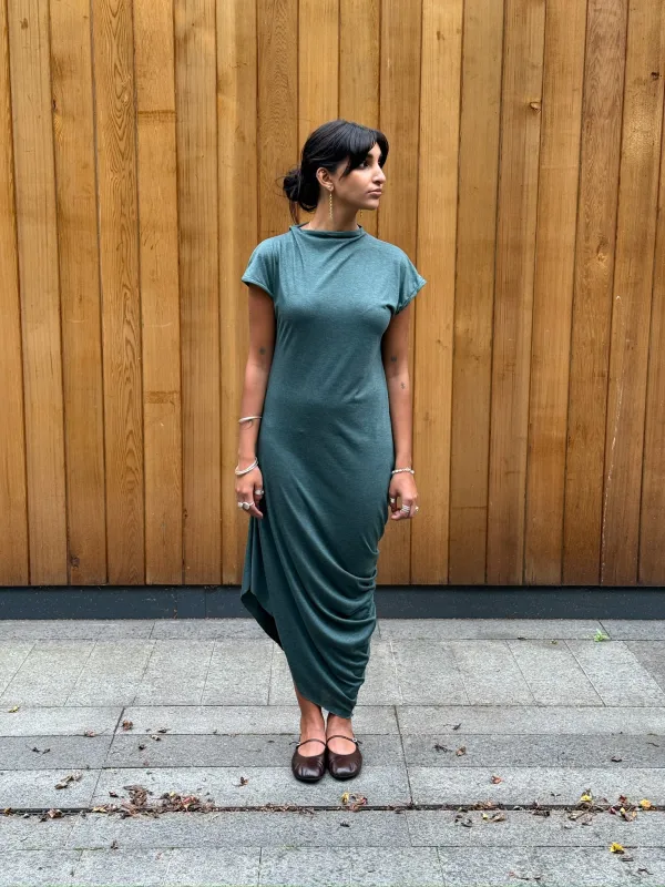 One-off Drape Dress Style 1 in Green Jersey (XS-M) sold by Emiko Studios