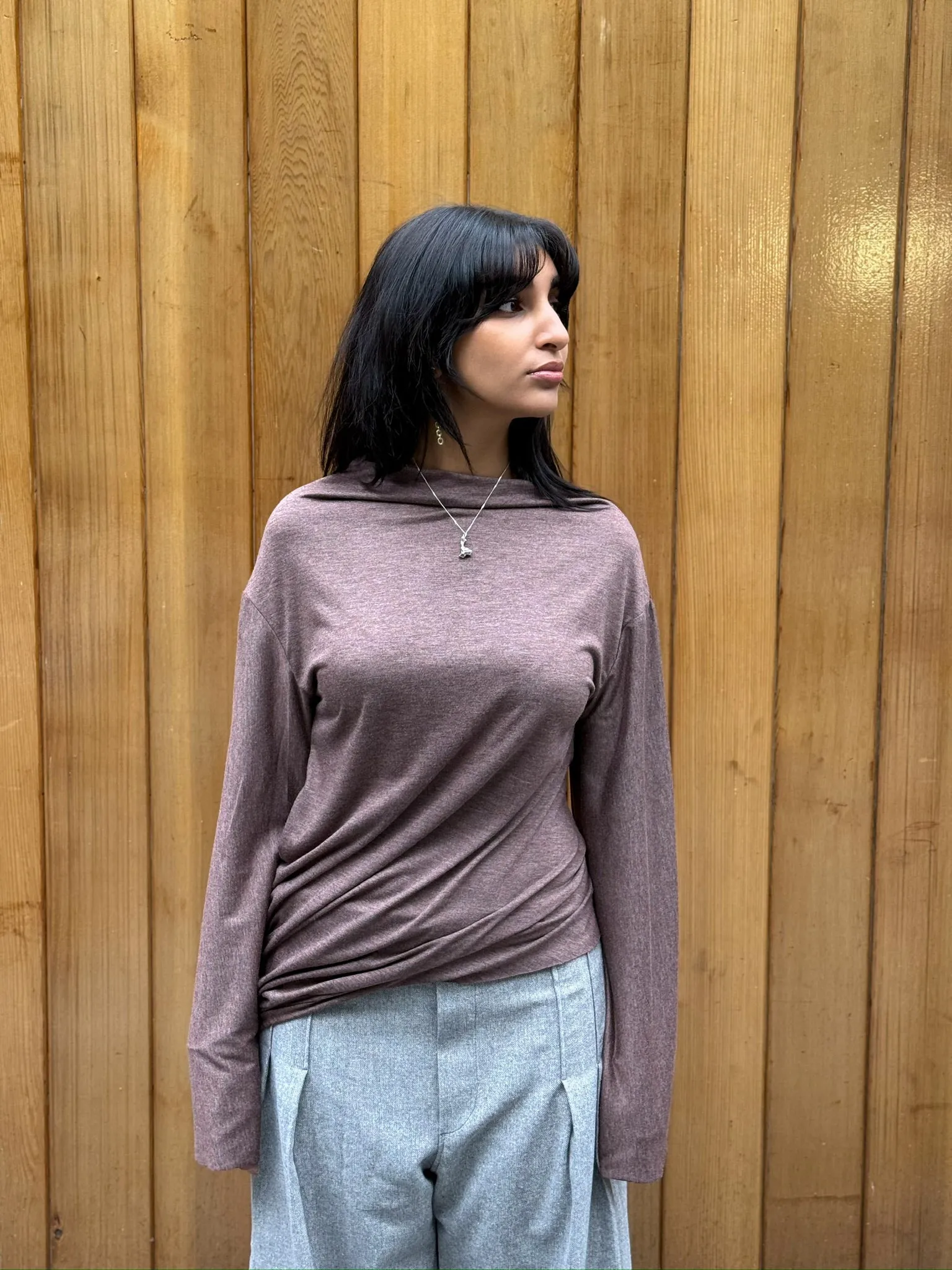 One-off Drape Top Style 3 in Brown Jersey (XS-M) sold by Emiko Studios