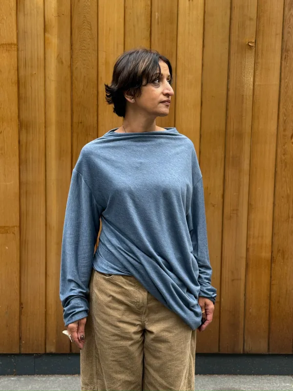 One-off Drape Top Style 3 in Light Blue Jersey (M-XL) sold by Emiko Studios