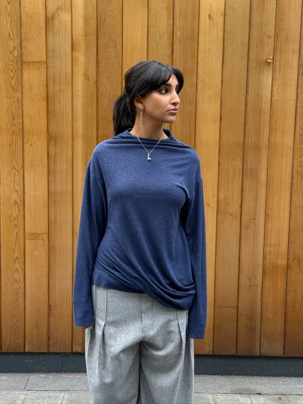 One-off Drape Top Style 3 in Navy Jersey (XS-M) sold by Emiko Studios