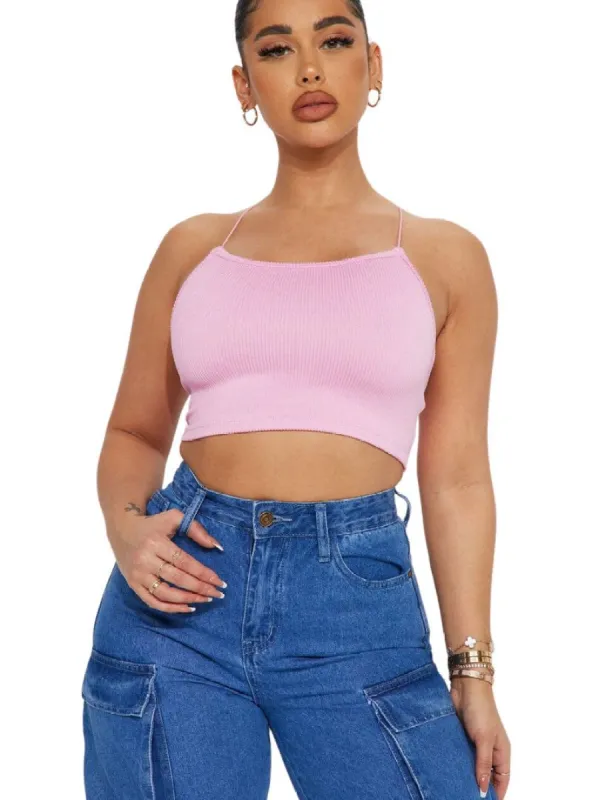 RIBBED CRISS CROSS OPEN BACK CROPPED TEE sold by FBO